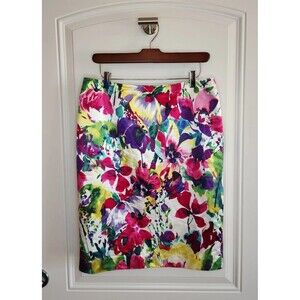 Jones New York Silk Blend Watercolor Pink Purple Floral Skirt Size 8